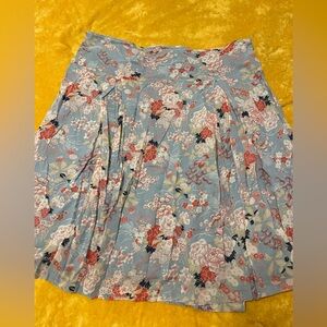 American Eagle Outfitters Floral Pleated A-Line Skirt - Light Blue, Pink, Red